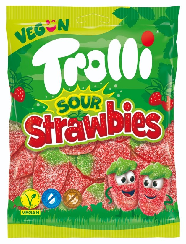 Trolli Sour Strawbies Jahůdky 175 g VEGAN Trolli Sour Strawbies Jahůdky 175 g VEGAN